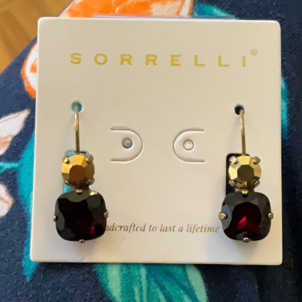 Sorrelli Gold and Deep Red Crystal Drop Earrings